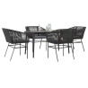Ensemble à manger de jardin et coussins 5 pcs noir rotin verre 