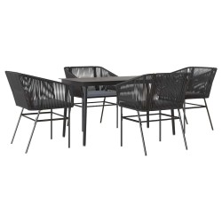 Ensemble à manger de jardin et coussins 5 pcs noir rotin verre 
