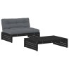 Salon de jardin 2 pcs avec coussins noir bois massif 