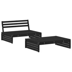 Salon de jardin 2 pcs avec coussins noir bois massif 