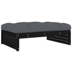 Salon de jardin 2 pcs avec coussins noir bois massif 