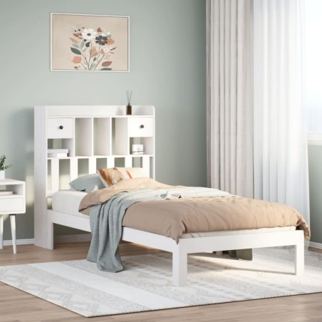 Lit bibliothèque sans matelas blanc 75x190cm bois de pin massif 