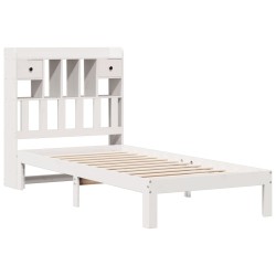 Lit bibliothèque sans matelas blanc 75x190cm bois de pin massif 