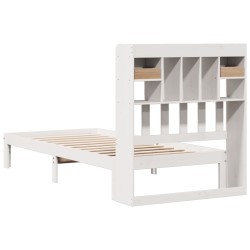 Lit bibliothèque sans matelas blanc 75x190cm bois de pin massif 