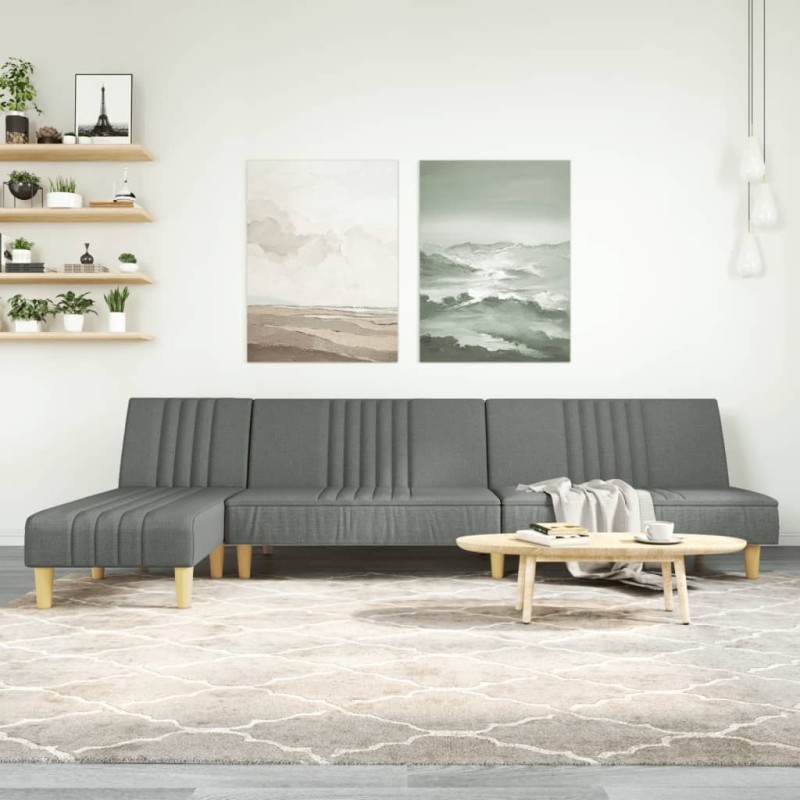 Canapé-lit en forme de L gris foncé 255x140x70 cm tissu 