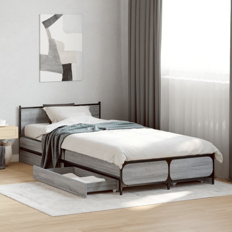 Cadre de lit avec tiroirs sans matelas sonoma gris 100x200 cm 