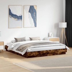 Cadre de lit avec LED sans matelas chêne fumé 200x200 cm 