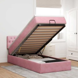 Cadre de lit ottoman avec matelas rose 90x190 cm velours 