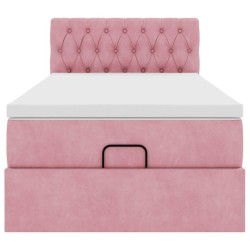 Cadre de lit ottoman avec matelas rose 90x190 cm velours 