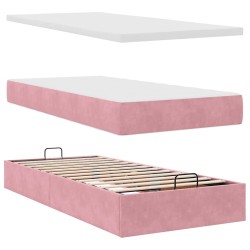 Cadre de lit ottoman avec matelas rose 90x190 cm velours 