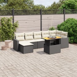 Salon de jardin 8 pcs avec coussins noir résine tressée 