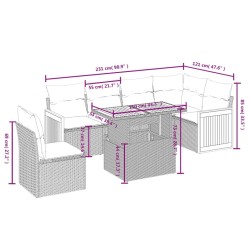 Salon de jardin 7 pcs avec coussins noir résine tressée 