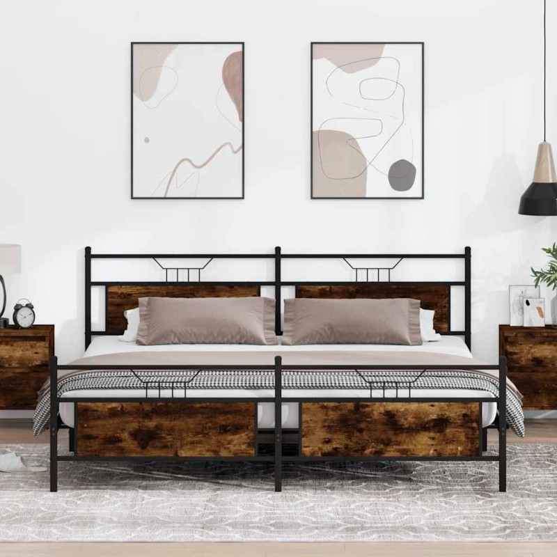 Cadre de lit en métal sans matelas chêne fumé 193x203 cm 