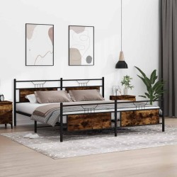 Cadre de lit en métal sans matelas chêne fumé 193x203 cm 