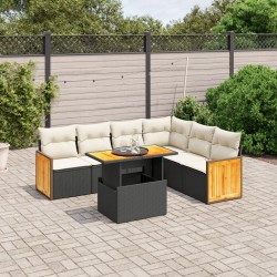 Salon de jardin 7 pcs avec coussins noir résine tressée 
