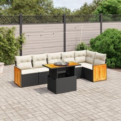 Salon de jardin 7 pcs avec coussins noir résine tressée 
