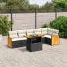 Salon de jardin 7 pcs avec coussins noir résine tressée 