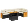 Salon de jardin 7 pcs avec coussins noir résine tressée 