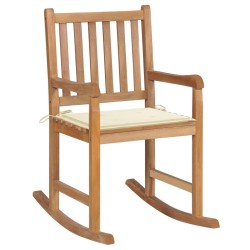Chaise à bascule avec coussin crème Bois de teck solide 