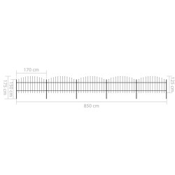 Clôture de jardin à dessus en lance Acier (1-1,25)x8,5 m Noir 