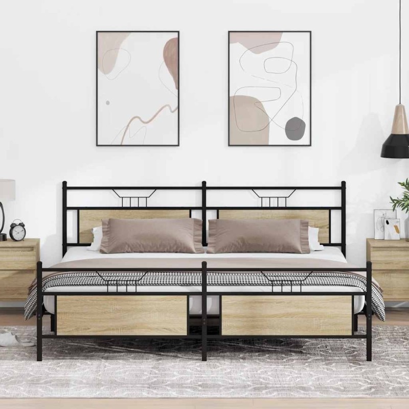 Cadre de lit en métal sans matelas chêne sonoma 193x203 cm 