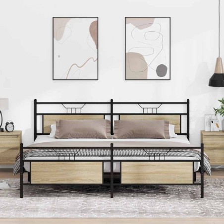 Cadre de lit en métal sans matelas chêne sonoma 193x203 cm 