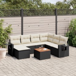 Salon de jardin 8 pcs avec coussins noir résine tressée 