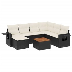 Salon de jardin 8 pcs avec coussins noir résine tressée 