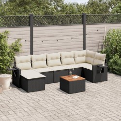 Salon de jardin 8 pcs avec coussins noir résine tressée 