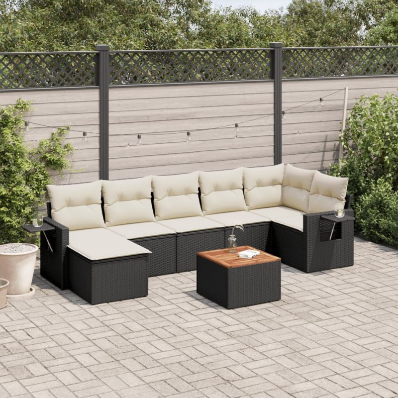 Salon de jardin 8 pcs avec coussins noir résine tressée 