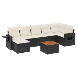 Salon de jardin 8 pcs avec coussins noir résine tressée 