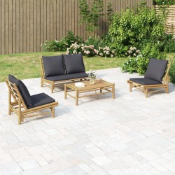 Salon de jardin 4 pcs avec coussins gris foncé bambou 