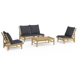 Salon de jardin 4 pcs avec coussins gris foncé bambou 