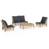 Salon de jardin 4 pcs avec coussins gris foncé bambou 