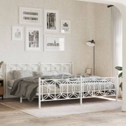 Cadre de lit métal sans matelas et pied de lit blanc 200x200 cm 