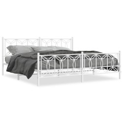 Cadre de lit métal sans matelas et pied de lit blanc 200x200 cm 