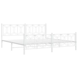 Cadre de lit métal sans matelas et pied de lit blanc 200x200 cm 