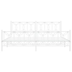 Cadre de lit métal sans matelas et pied de lit blanc 200x200 cm 
