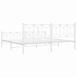 Cadre de lit métal sans matelas et pied de lit blanc 200x200 cm 