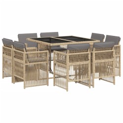 Ensemble à manger de jardin et coussins 9 pcs mélange beige 