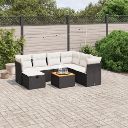 Salon de jardin 8 pcs avec coussins noir résine tressée 