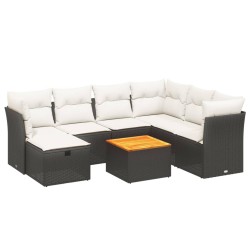 Salon de jardin 8 pcs avec coussins noir résine tressée 