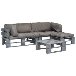 Salon palette de jardin 4 pcs avec coussins gris bois 