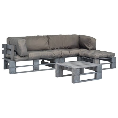 Salon palette de jardin 4 pcs avec coussins gris bois 