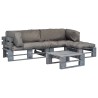 Salon palette de jardin 4 pcs avec coussins gris bois 