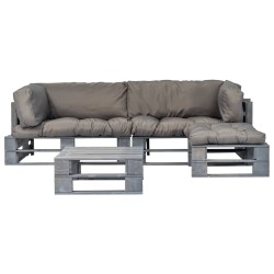 Salon palette de jardin 4 pcs avec coussins gris bois 