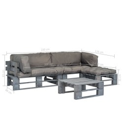 Salon palette de jardin 4 pcs avec coussins gris bois 