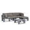 Salon palette de jardin 4 pcs avec coussins gris bois 