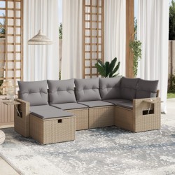 Salon de jardin avec coussins 6pcs mélange beige résine tressée 