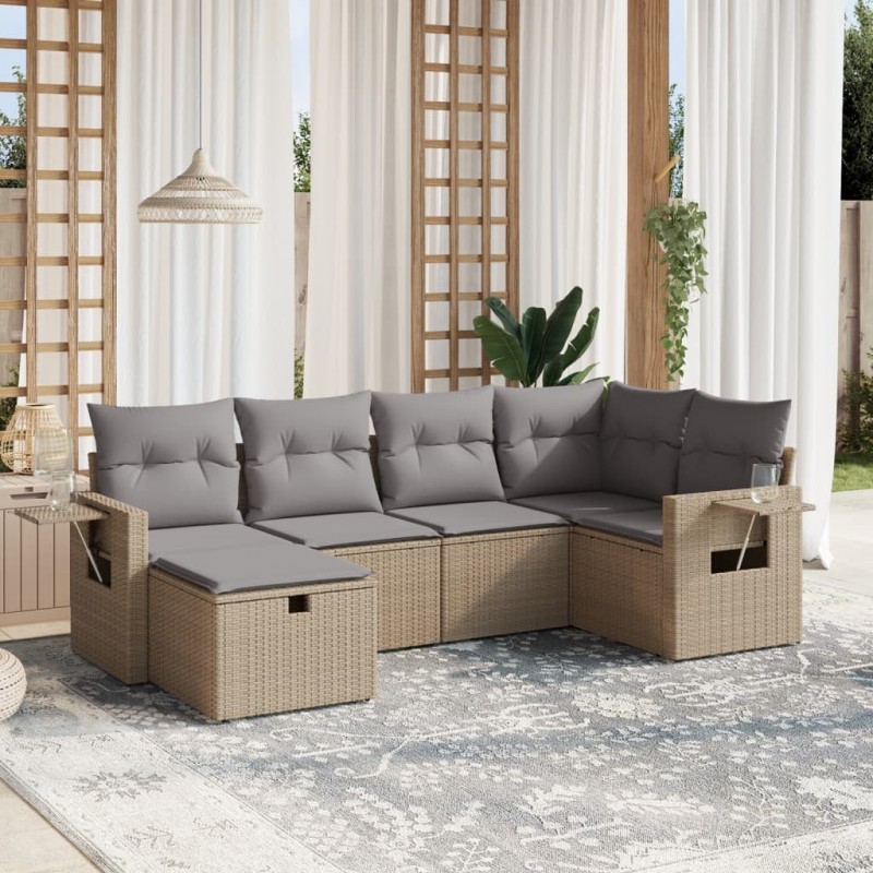 Salon de jardin avec coussins 6pcs mélange beige résine tressée 
